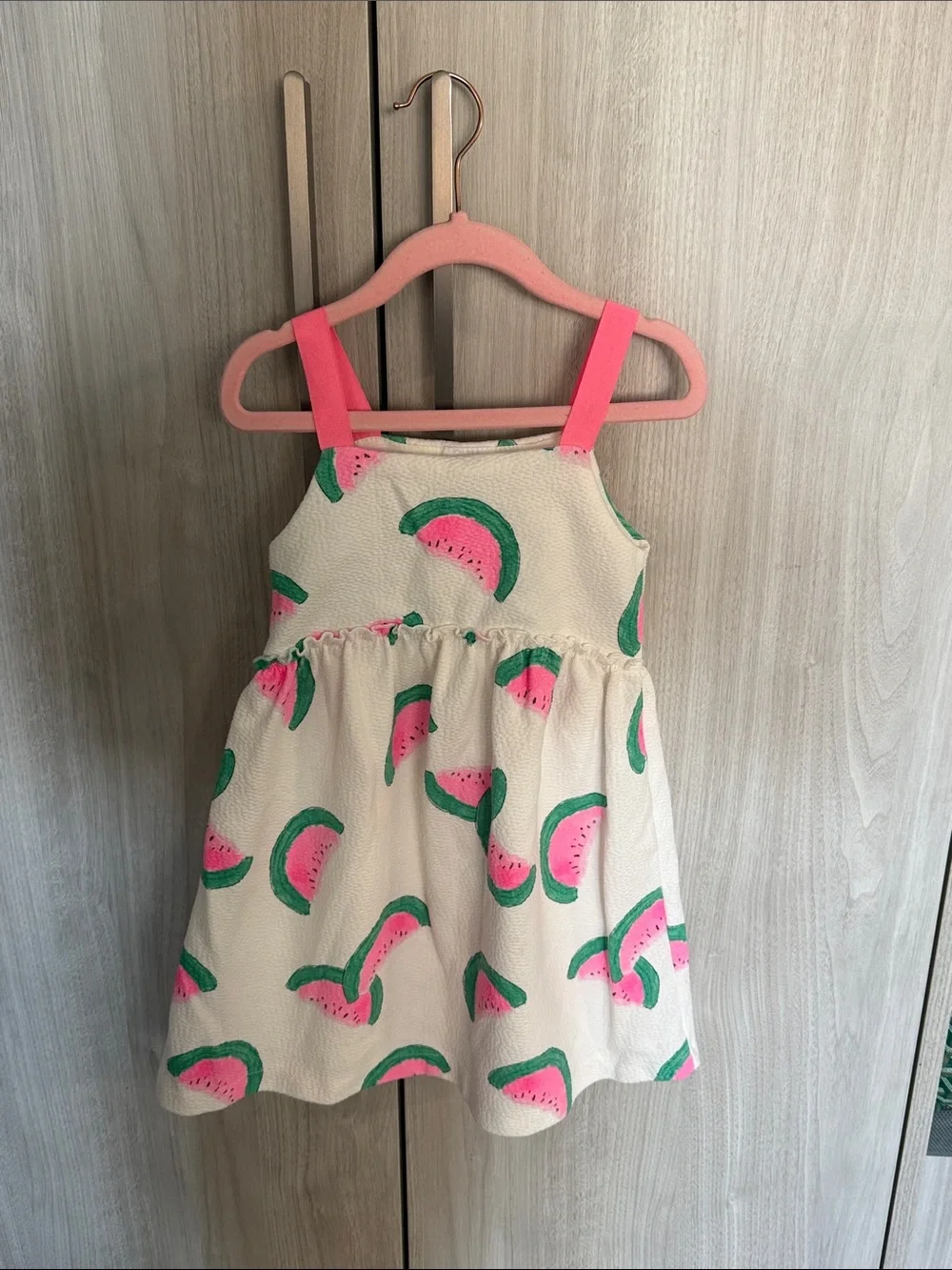 Zara Cream Dress with Pink and Green Watermelon Print size 4-5T